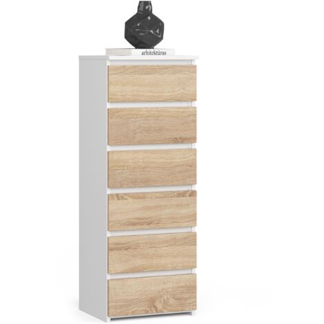 Cassettiera AKORD CL6 Cassettiera Bianca 40 cm 6 cassetti inserto frontale Sonoma Quercia 40x35x109 cm