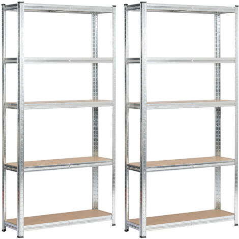 Set 2 x AKORD Scaffale garage in metallo acciaio zincato 5 ripiani in colore legno per carichi fino a 875kg 90x30x180 cm