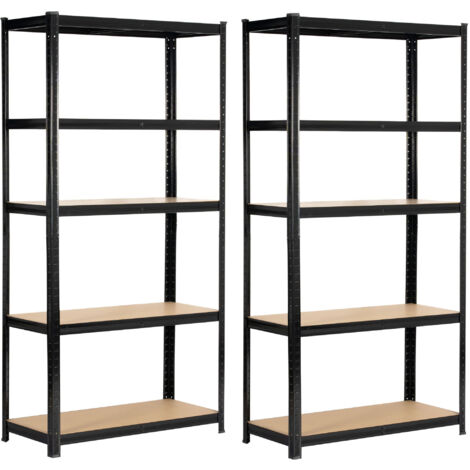 Set 2 x AKORD Scaffale garage in metallo acciaio nero 5 ripiani in colore legno per carichi fino a 875kg 90x40x180 cm