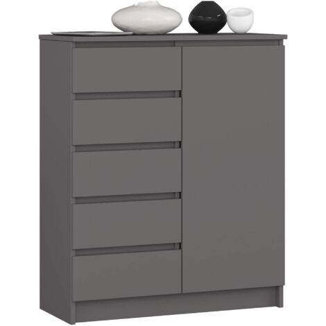 Cassettiera AKORD K80 Comò Grigia Grafite 80 cm 1 porta 5 cassetti 80x35x97 cm