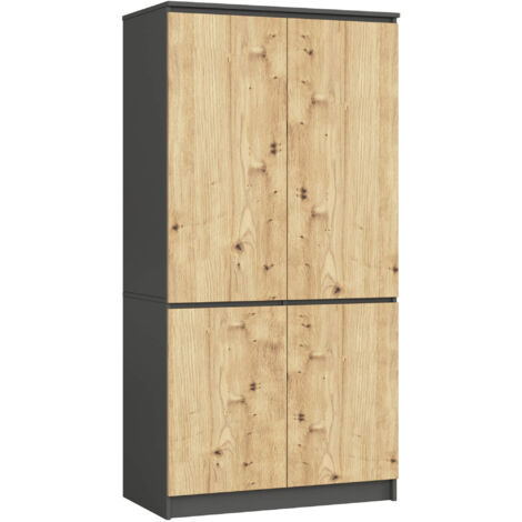 Armadio AKORD S90 4 ante Grigia Grafite inserto frontale Quercia Artisan 90x51x180 cm