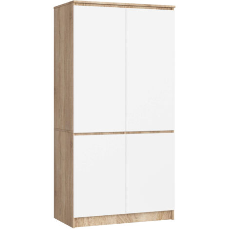 Armadio AKORD S90 4 ante Sonoma Quercia inserto frontale Bianco 90x51x180 cm