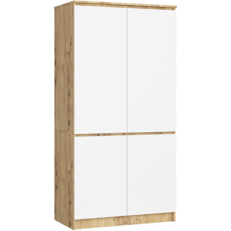 Armadio AKORD S90 4 ante Quercia Artisan inserto frontale Bianco 90x51x180 cm