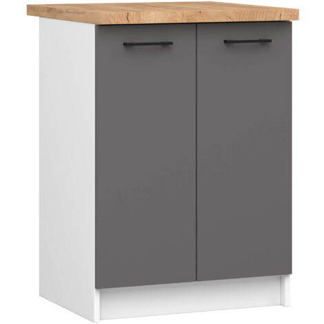 Mobile cucina modulare con piano di lavoro AKORD OLIWIA Bianco 60 cm 2 ante inserto frontale Grigio Grafite 60x46x85 cm