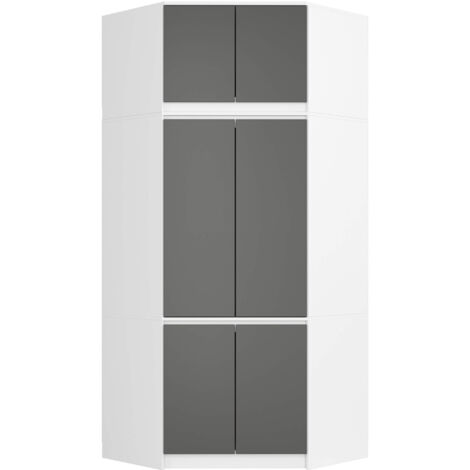 Armadio ad angolo AKORD S100 con sopralzo Bianca 100 cm 4 ante inserto frontale Grigia Grafite 100x50x235 cm