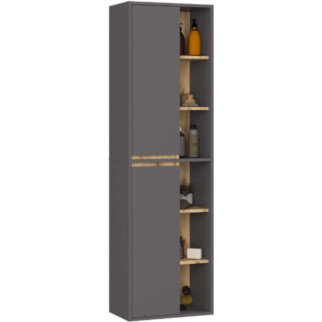 Colonna bagno sospesa VAMI Grigio Grafite, Rovere Artisan 50 cm 2 ante 50x30x170 cm