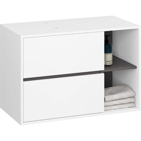 Mobile bagno sospeso con lavabo VAMI Bianco 90 cm 2 cassetti Colore interno Grigio Grafite 2 ripiani 90x45,5x60 cm