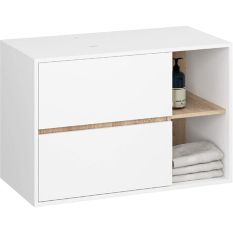 Mobile bagno sospeso con lavabo VAMI Bianco 90 cm 2 cassetti Colore interno Sonoma Quercia 2 ripiani 90x45,5x60 cm