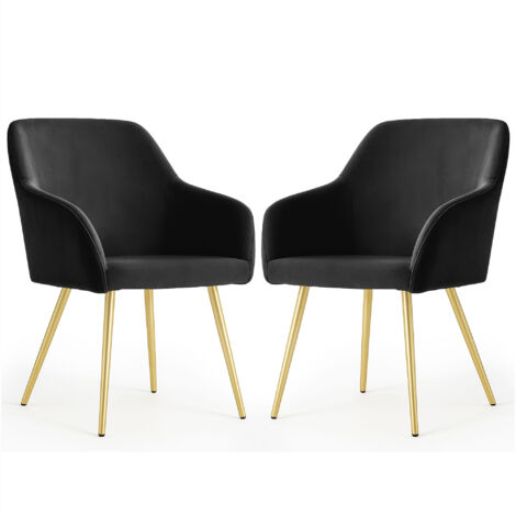 Set di 2 Sedie in velluto liscio ESTELLE Nero gambe oro (1/5)