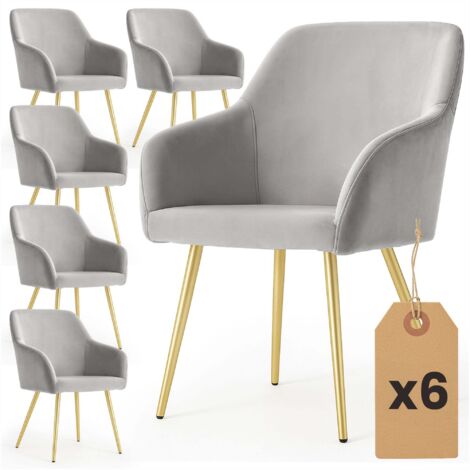Set di 6 Sedie in velluto liscio ESTELLE Grigio gambe oro (1/5)