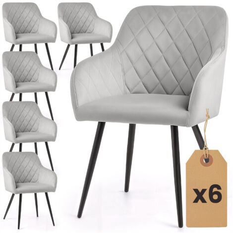 Set di 6 Sedie in velluto con cuciture a rombi VELTO Grigio gambe nere (1/5)
