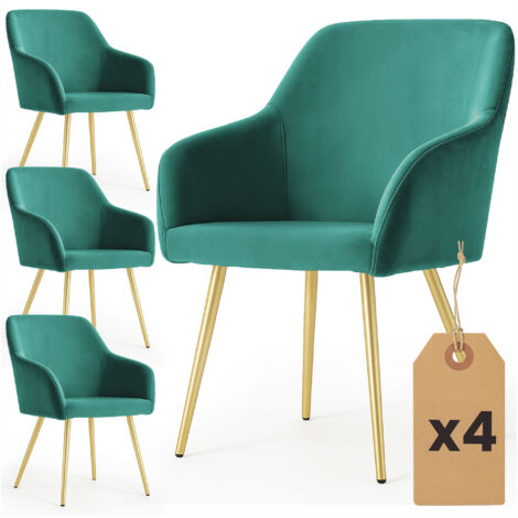 Set di 4 Sedie in velluto liscio ESTELLE Verde Bottiglia gambe oro (1/5)