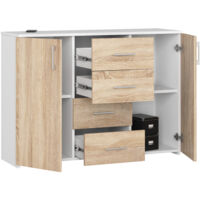 Cassettiera K45 4 Cassetti + 2 Ante - Mobile Bagno/ingresso, 110x80x35cm, Bianco/rovere