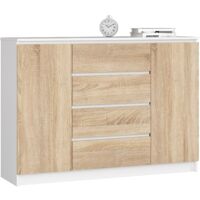 Cassettiera AKORD K140 Bianca 138 cm 2 ante 4 cassetti inserto frontale Sonoma Quercia 138x40x99 cm