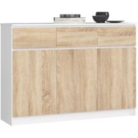 Cassettiera AKORD K140 Bianca 138 cm 3 ante 3 cassetti inserto frontale Sonoma Quercia 138x40x99 cm