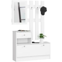Scarpiera con appendiabiti AKORD Bianco 90 cm 1 anta 1 cassetto 90x25x170 cm