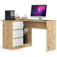 Scrivania angolare AKORD B16 Quercia Artisan 124 cm 3 cassetti inserto frontale Bianco 124x85x77 cm Modello a sinistra