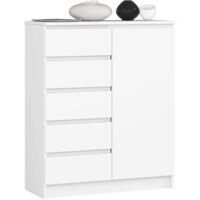 Cassettiera AKORD K80 Comò Bianca 80 cm 1 porta 5 cassetti 80x35x97 cm