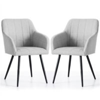 Set di 2 Sedie imbottite con cuciture quadrate LUXANO Grigio Chiaro gambe nere tessuto Lumos