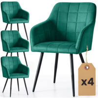 Set di 4 Sedie imbottite con cuciture quadrate LUXANO Verde Bottiglia gambe nere