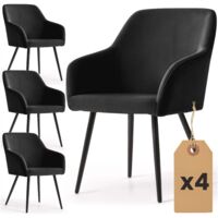 Set di 4 Sedie in velluto liscio ESTELLE Nero gambe nere
