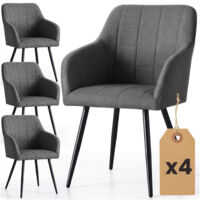 Set di 4 Sedie imbottite con cuciture quadrate LUXANO Grafite gambe nere tessuto Lumos