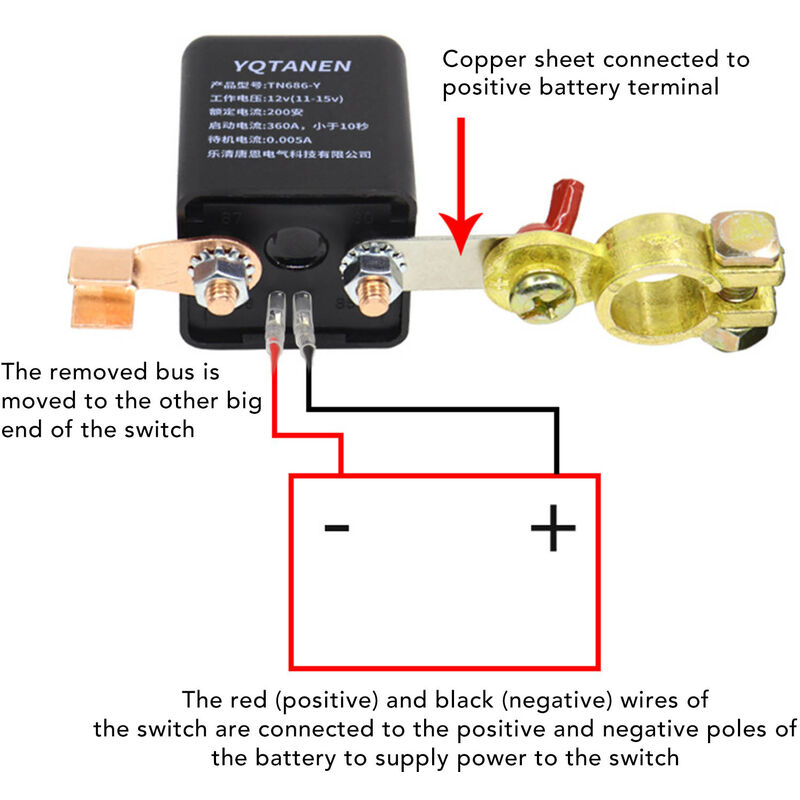 Autobatterie-Trennschalter Power-Cut-Off-Kill-Switch mit Fernbedienung  Kupferklemme kompatibel Automotive 12V-C