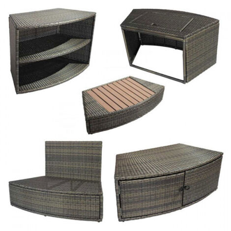 Netspa – Mobilier pour spa portable en rotin – Ensemble confort avec banc, habillage moteur et double étagère – Marche en bois composite