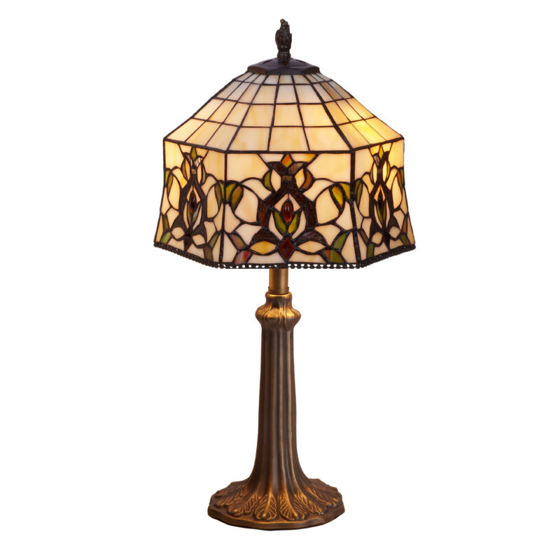 Lampe de table Tiffany avec base d'arbre Série Hexa D-30cm