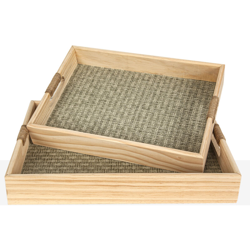 Lot De 2 Plateaux Rectangulaires Bois D'Acacia 30x20 Cm - Plateau Décoratif Service Petit Déjeuner