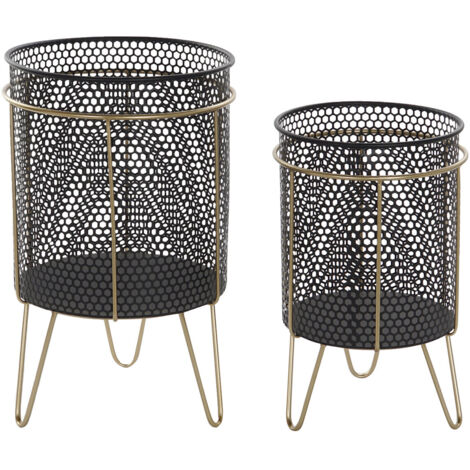 DKD Home Decor Set de pots de fleurs noir et doré 36 cm (1/5)