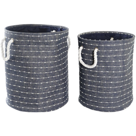 DKD Home Decor Set de basket blanc bleu marine 38x38x47 cm (1/4)