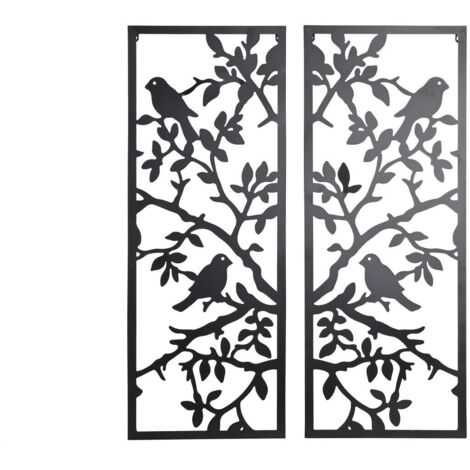 Ensemble décoration murale noir 2 pièces en métal – Design oiseaux shabby chic – Dimensions 70 x 1,3 x 90 cm – Pour intérieur élégant – Dkd Home Decor