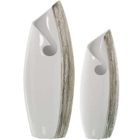 Lot de 2 Vases Céramique Blanc/Argent 19X15X50+15X12X40 Cm (1/2)