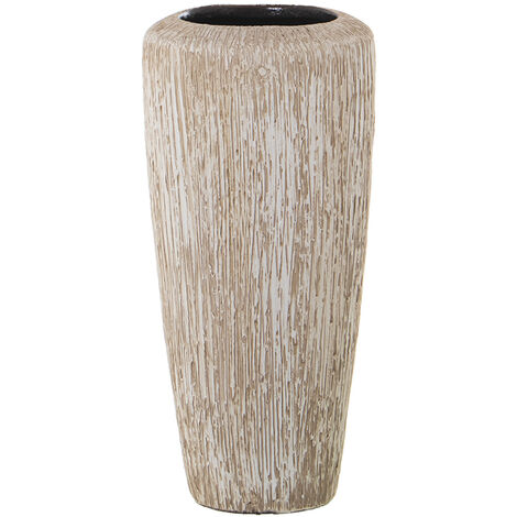 Fijalo – Vase céramique rayé blanc beige 40 cm – Dimensions 19x40 cm – Élégance moderne pour décoration intérieure