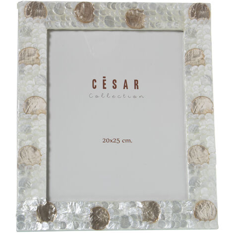 Cadre Photo Nacre 20X25 Cm Cercles Naturel/Tan Ext:27X32X1 Cm
