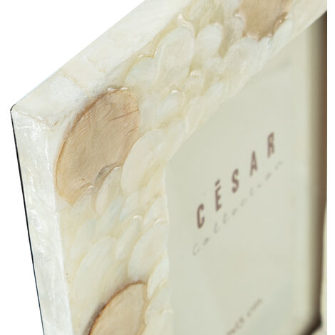 Cadre Photo Nacre 20X25 Cm Cercles Naturel/Tan Ext:27X32X1 Cm