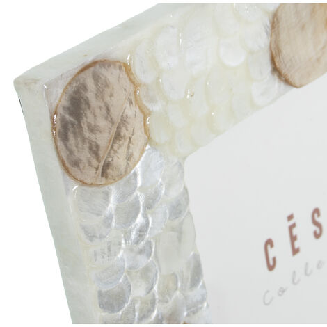 Cadre Photo Nacre 20X25 Cm Cercles Naturel/Tan Ext:27X32X1 Cm