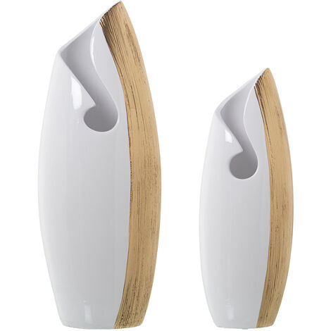 Lot de 2 Vases Céramique Blanc/Or 19X15X50+15X12X40 Cm (1/2)