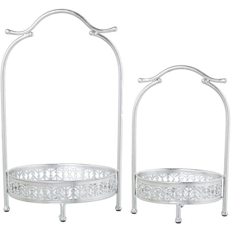 Lot de 2 Plateaux Métal Poignée Doré/Miroir 28X26X48 Cm +22X21X34 Cm (1/3)