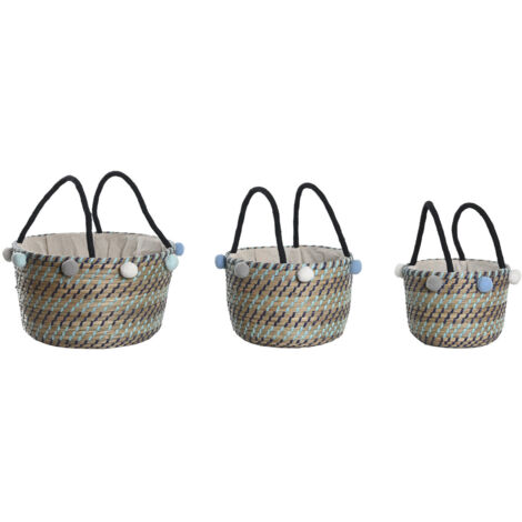 DKD Home Decor Set de paniers multicolore pompons (1/4)