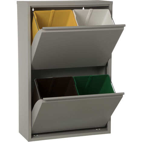 Poubelle de recyclage 4 Cubes Gris Mat-4X18L. 60X25X92cm (1/5)
