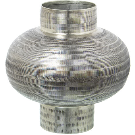 Vase En Aluminium Sculpté Argent Vieilli °26X26 Cm (1/5)