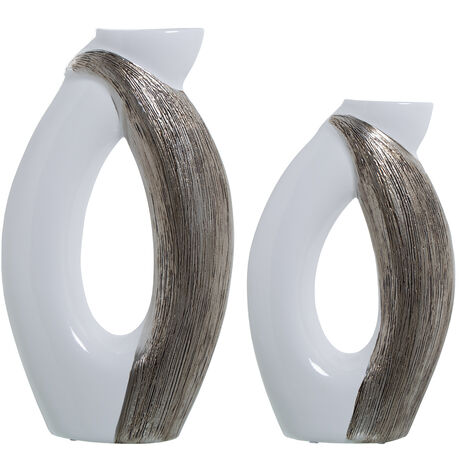 Lot de 2 Vases Blanc/Argent 27X9X47+24X9X40 Cm (1/2)