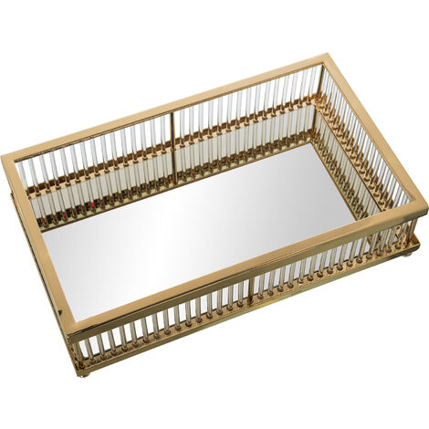 Plateau Métal Doré Cristal Transparent 30X18X7 Cm, Mat : Fer+Cristal (1/3)