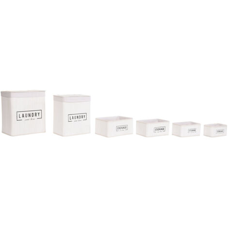 DKD Home Decor Jeu de Cestos Bambou Blanc 5 pièces (1/5)
