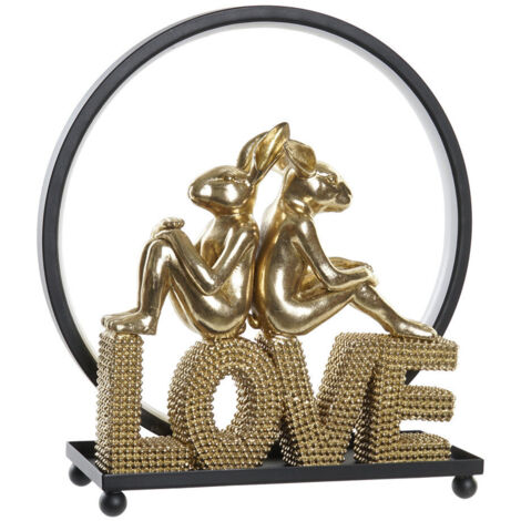 DKD Home Decor Love Lapin décoration lumineuse noir doré (1/4)