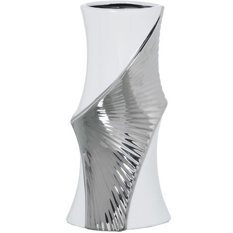 Vase en céramique blanc/argenté 16x12x32 cm (1/3)