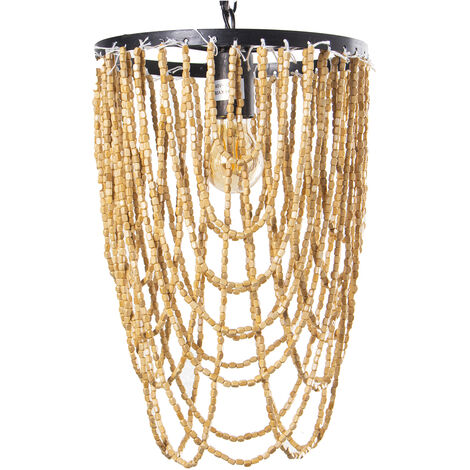 Plafonnier en Métal avec Perles en Bois, 1Xe27, Max.60W °27X40/144 Cm (1/5)
