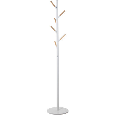 Portemanteau en métal blanc avec 6 boutons en bois naturel avec socle en marbre °34X172 cm, épaisseur : 1,5 cm (1/3)